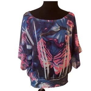 Studio Y Wide Necked Flowy Sheer Butterfly Top Women’s Medium